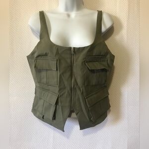 Zara Khaki Green Zip-Up Vest